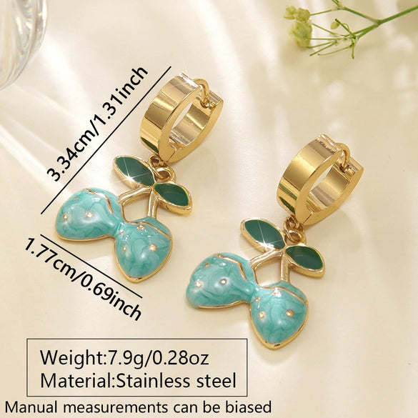 Wholesale Creamy Sweet Style Fruit Pattern Electroplated Stainless Steel Earrings For Women
