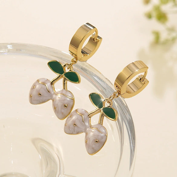 Wholesale Creamy Sweet Style Fruit Pattern Electroplated Stainless Steel Earrings For Women