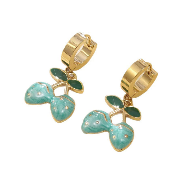 Wholesale Creamy Sweet Style Fruit Pattern Electroplated Stainless Steel Earrings For Women