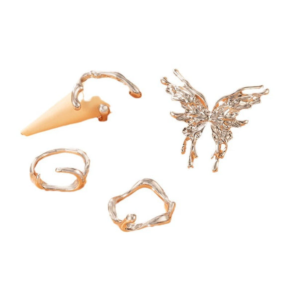 Wholesale Creative Butterfly Geometric Alloy Ring Set With Electroplating For Unisex