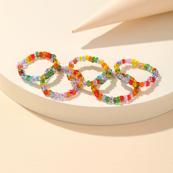Wholesale Creative Children's Fun Candy Color Rice Bead Ring Pure Handmade Geometric Style