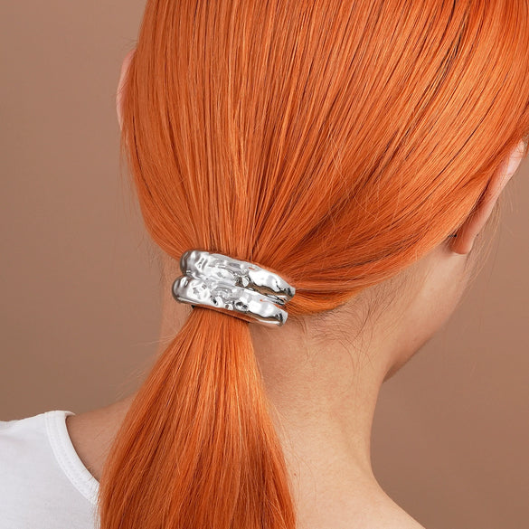 Wholesale Creative Double Layer Metal Geometric Elastic Hair Ring For Women With Electroplating Process