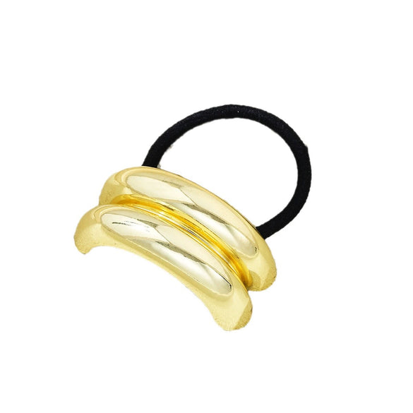 Wholesale Creative Double Layer Metal Geometric Elastic Hair Ring For Women With Electroplating Process