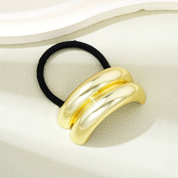 Wholesale Creative Double Layer Metal Geometric Elastic Hair Ring For Women With Electroplating Process