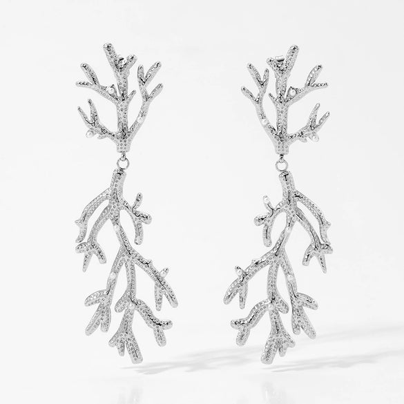 Wholesale Creative Exaggerated Coral Style Geometric Stainless Steel Long Earrings With Electroplating For Women