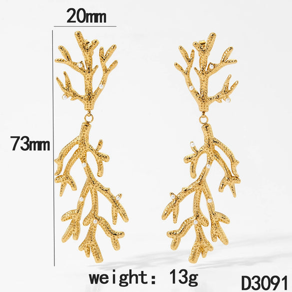 Wholesale Creative Exaggerated Coral Style Geometric Stainless Steel Long Earrings With Electroplating For Women