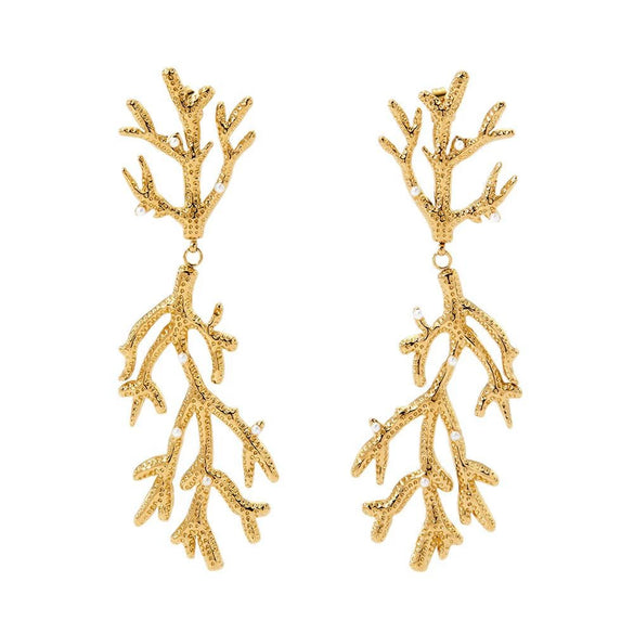 Wholesale Creative Exaggerated Coral Style Geometric Stainless Steel Long Earrings With Electroplating For Women