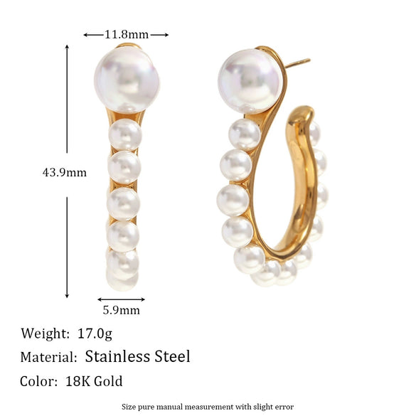 Wholesale Creative Fashion Earrings Stainless Steel 18K Gold Plated Exaggerated Pearl Question Mark Hook For Women Geometric Style Electroplated