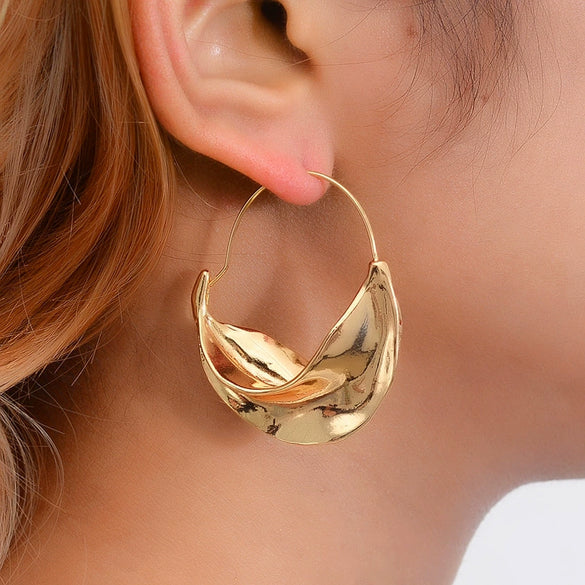Wholesale Creative Irregular Alloy Earrings With Flower Basket Design And Geometric Pattern Electroplated For Women