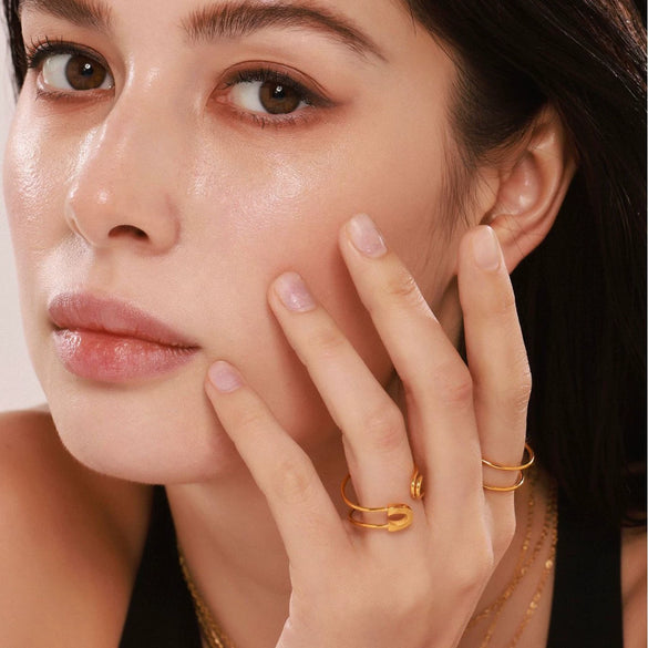 Wholesale Creative Pin Line Opening Ring Stainless Steel 18K Gold Plated Light Luxury Geometric Jewelry
