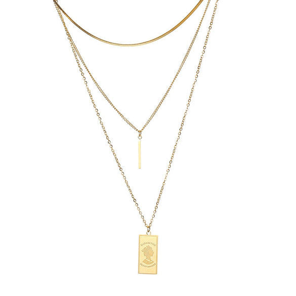 Wholesale Creative Square Face Avatar Titanium Steel Necklace With Electroplating Multi Layer Simple Sweater Chain