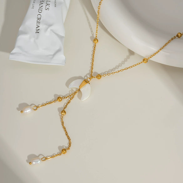 Wholesale Crescent Pendant Necklace For Women Light Luxury Fashion Stainless Steel Jewelry Pvd Furnace Vacuum Real Gold Plated