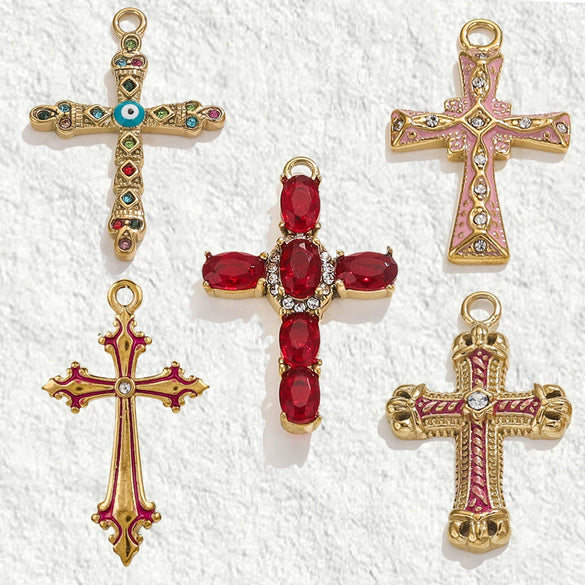 Wholesale Cross Jewelry High Quality Stainless Steel Titanium Steel Plated 18K Gold Oil Pressure Process Totem Pattern