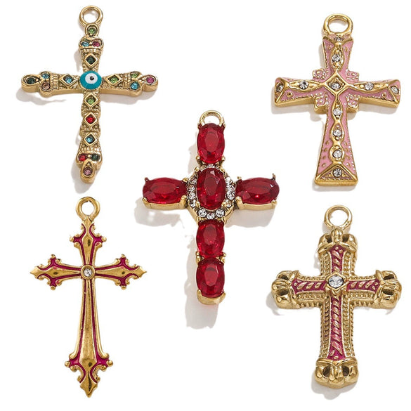 Wholesale Cross Jewelry High Quality Stainless Steel Titanium Steel Plated 18K Gold Oil Pressure Process Totem Pattern
