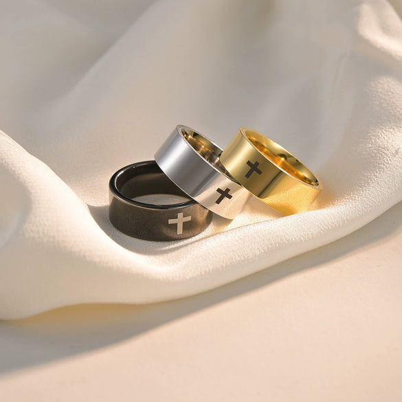 Wholesale Cross Jewelry Stainless Steel Geometric Ring With Electroplating