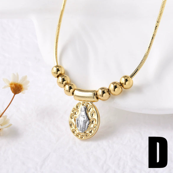 Wholesale Cross Madonna Pendant Necklace For Women Gold Plated Copper Geometric Shape Electroplated