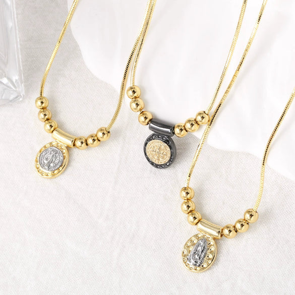 Wholesale Cross Madonna Pendant Necklace For Women Gold Plated Copper Geometric Shape Electroplated