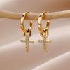 Wholesale Cross Pendant Earrings Geometric Shape Stainless Steel 18K Gold Plated Electroplating For Women