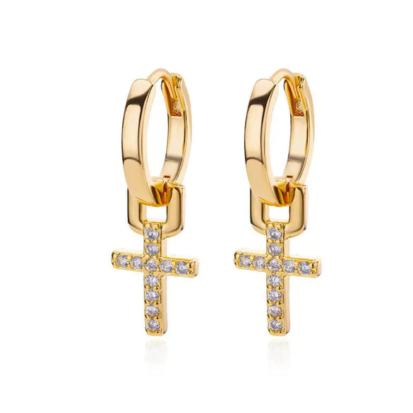 Wholesale Cross Pendant Earrings Geometric Shape Stainless Steel 18K Gold Plated Electroplating For Women