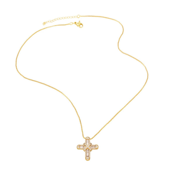 Wholesale Cross Pendant Necklace Copper With Geometric Zirconia Mixed Gemstone Inlay Style For Men And Women
