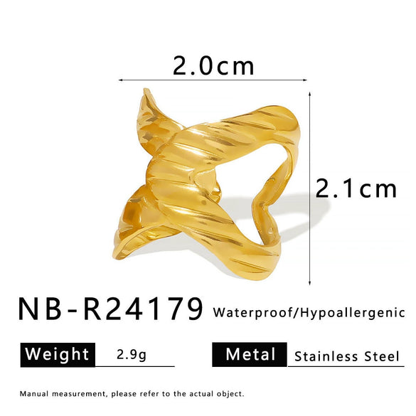 Wholesale Cross Texture Open Ring Stainless Steel Jewelry Retro High End Adjustable Geometric Line Pattern Electroplated Unisex Ring