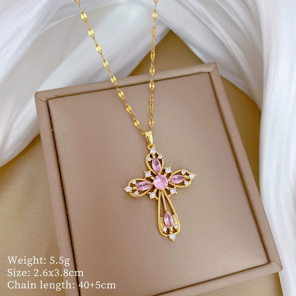 Wholesale Cross Titanium Steel And Copper Necklace With Geometric Design For Women