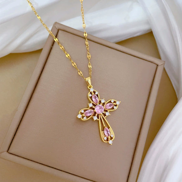 Wholesale Cross Titanium Steel And Copper Necklace With Geometric Design For Women