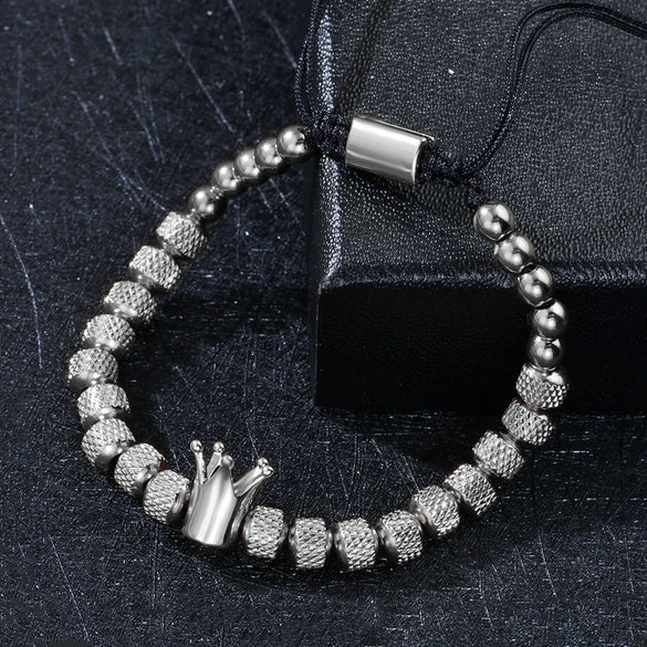 Wholesale Crown Style Titanium Steel Beaded Pineapple Bead Hand Woven Adjustable Electroplated Men's Bracelet