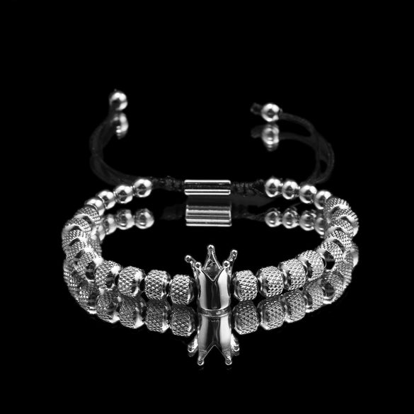 Wholesale Crown Style Titanium Steel Beaded Pineapple Bead Hand Woven Adjustable Electroplated Men's Bracelet