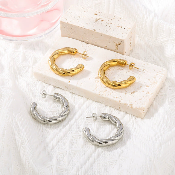 Wholesale Cshaped Exaggerated Big Earrings For Women Stainless Steel Ins Style Geometric Design Electroplated