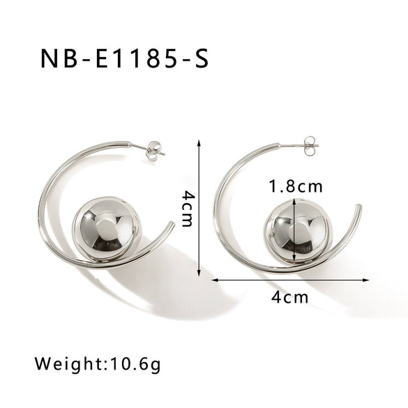 Wholesale Cshaped Hollow Stainless Steel Earrings With Round Ball Design And Geometric Shape 18K Vacuum Plated In Furnace For Women