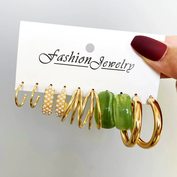 Wholesale Cshaped Imitation Pearl Earrings Set Alloy Animal Zodiac Pattern Set With Diamonds Retro Women's