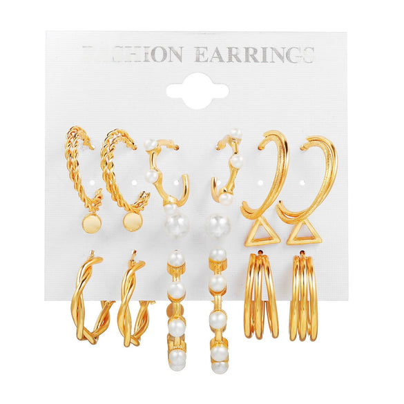 Wholesale Cshaped Imitation Pearl Earrings Set Alloy Animal Zodiac Pattern Set With Diamonds Retro Women's