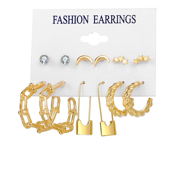 Wholesale Cshaped Imitation Pearl Earrings Set Alloy Animal Zodiac Pattern Set With Diamonds Retro Women's
