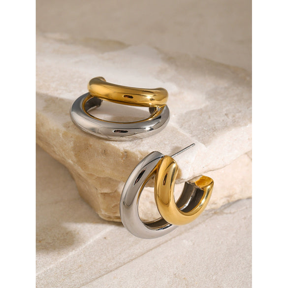 Wholesale Cshaped Overlapping Earrings In Stainless Steel With Color Matching Natural Style And Electroplating Process For Women