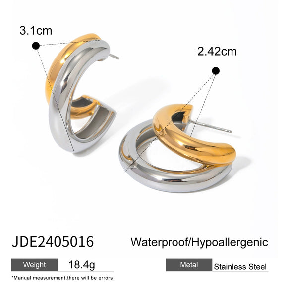 Wholesale Cshaped Overlapping Earrings In Stainless Steel With Color Matching Natural Style And Electroplating Process For Women