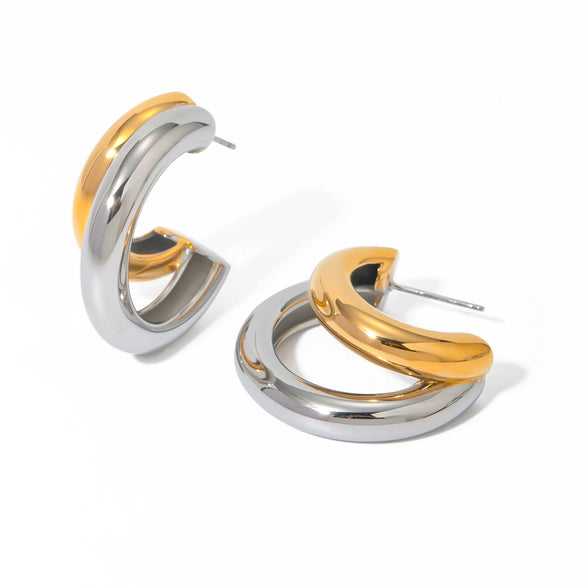 Wholesale Cshaped Overlapping Earrings In Stainless Steel With Color Matching Natural Style And Electroplating Process For Women