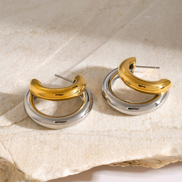 Wholesale Cshaped Overlapping Earrings In Stainless Steel With Color Matching Natural Style And Electroplating Process For Women
