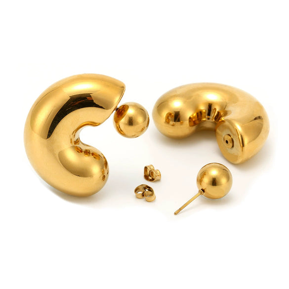 Wholesale Cshaped Round Bead Earrings With Fine Steel Balls And High Texture Stainless Steel Ushape And Geometric Pattern Electroplated Women's Exaggerated Earrings