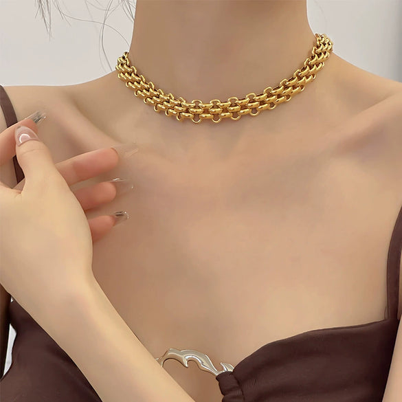 Wholesale Cuban Chain Necklace In Fashionable Style With Geometric Pattern Made Of Stainless Steel And Titanium Steel Electroplated