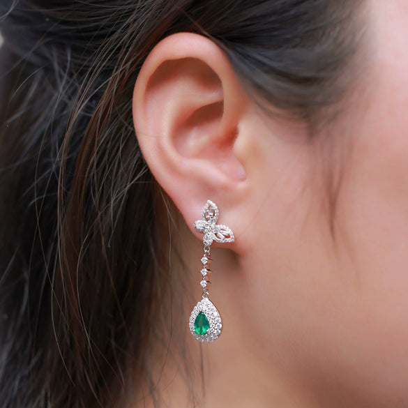 Wholesale Cultured Colored Gemstone Long Earrings S925 Silver Inlaid Cultured Ruby And Sapphire Geometric Elegant Set With Diamonds Women's