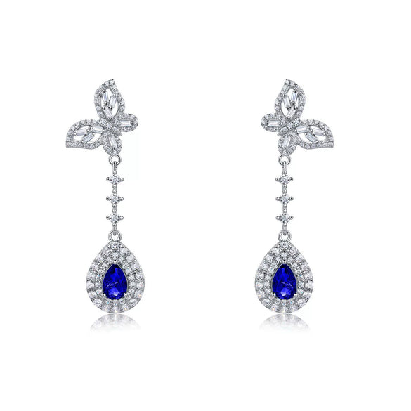 Wholesale Cultured Colored Gemstone Long Earrings S925 Silver Inlaid Cultured Ruby And Sapphire Geometric Elegant Set With Diamonds Women's