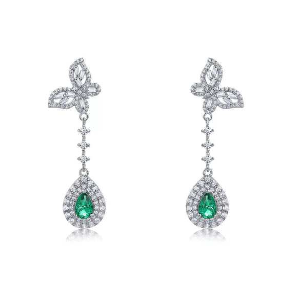Wholesale Cultured Colored Gemstone Long Earrings S925 Silver Inlaid Cultured Ruby And Sapphire Geometric Elegant Set With Diamonds Women's