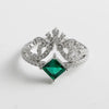 Wholesale Cultured Emerald And Diamond Set Crownshaped S925 Silver Ring For Women