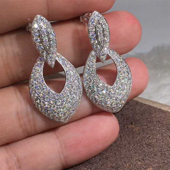 Wholesale Cut Out Drop Earrings Copper Zircon Luxury Sparkling