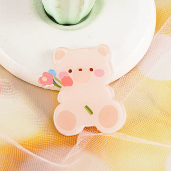 Wholesale Cute Acrylic Brooch With Cartoon Bear Emblem Bag Pendant Printing Laminating Laser Cutting For Unisex And Children