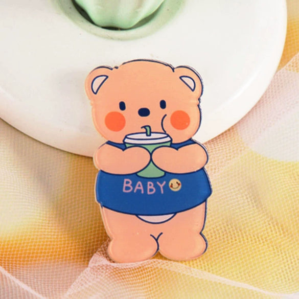 Wholesale Cute Acrylic Brooch With Cartoon Bear Emblem Bag Pendant Printing Laminating Laser Cutting For Unisex And Children