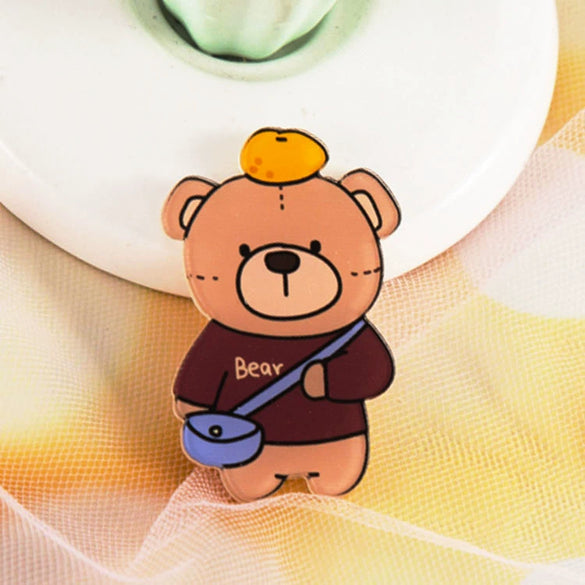 Wholesale Cute Acrylic Brooch With Cartoon Bear Emblem Bag Pendant Printing Laminating Laser Cutting For Unisex And Children