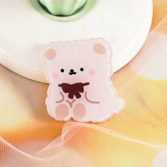 Wholesale Cute Acrylic Brooch With Cartoon Bear Emblem Bag Pendant Printing Laminating Laser Cutting For Unisex And Children