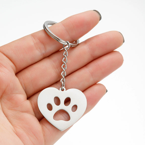 Wholesale Cute Animal Footprints Cat Claw Pendant Keychain Stainless Steel With Bear Piglet Small Animal Patterns Electroplated Heart Shaped And Round Geometric Design